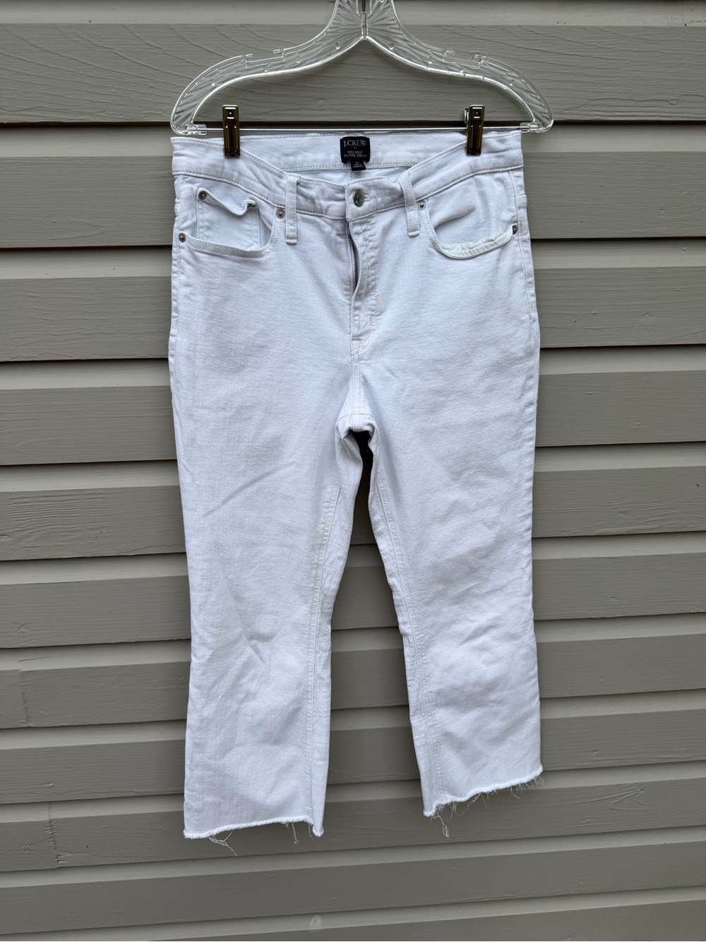 J. Crew White Cropped Mid-Rise Flare Jeans